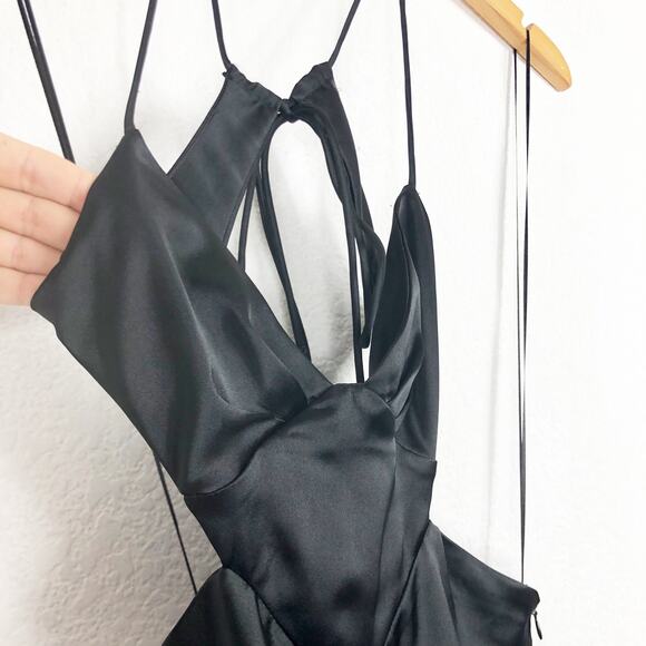 Zara Black Satin Cut Out Slip Maxi Dress Small Tie Back Cocktail Formal Wedding - Picture 7 of 13